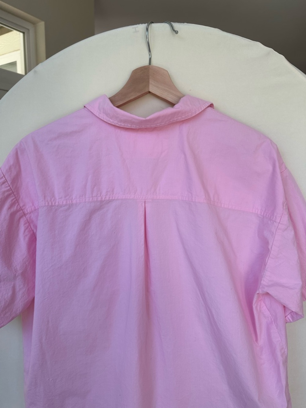 Maeve Oversized Short Sleeve Poplin Pink Button Down Shirt size S - Picture 3 of 5